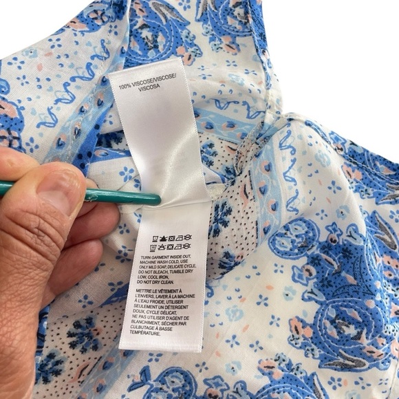 Lucky Brand Blue and White Floral short sleeve Peasant Top size L - Picture 8 of 12